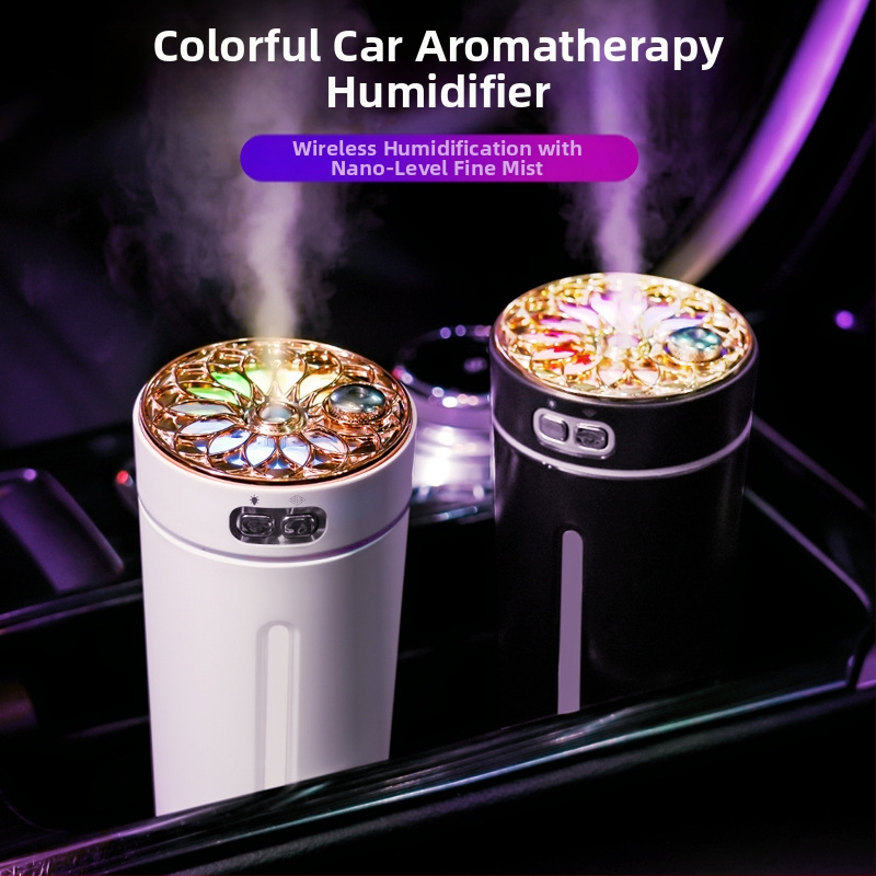 Automobilinis USB aromaterapijos drėkintuvas, talpa 0,5 L, 1 miglos išėjimas, apvalus dizainas
