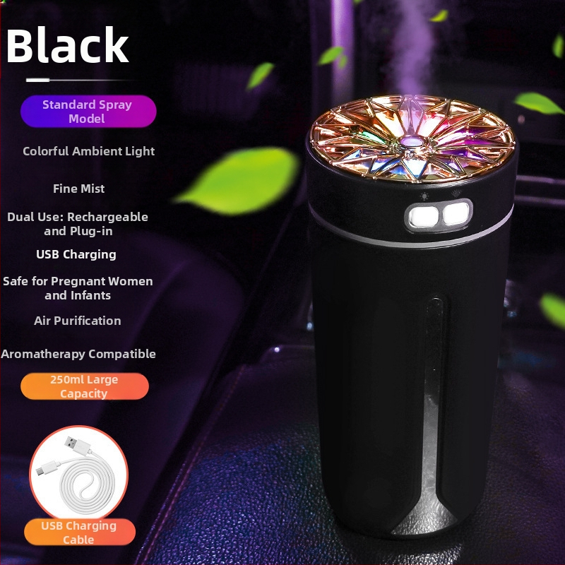 Автомобилно монтиран USB арома-увлажнител, резервоар 0,5 л, 1 изход за мъгла, кръгъл дизайн