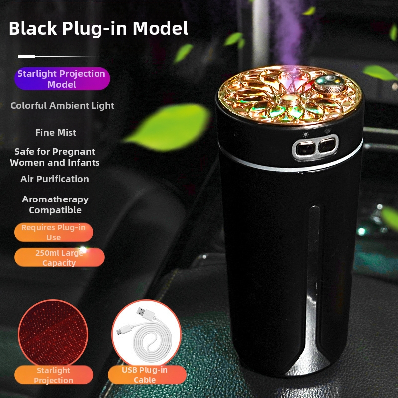 Автомобилно монтиран USB арома-увлажнител, резервоар 0,5 л, 1 изход за мъгла, кръгъл дизайн