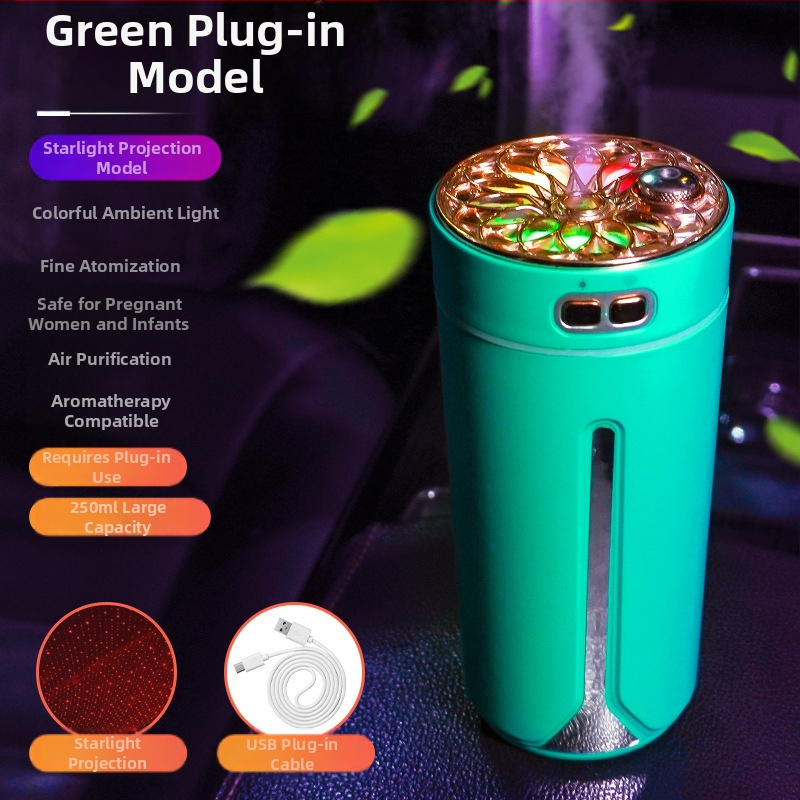 Автомобилно монтиран USB арома-увлажнител, резервоар 0,5 л, 1 изход за мъгла, кръгъл дизайн