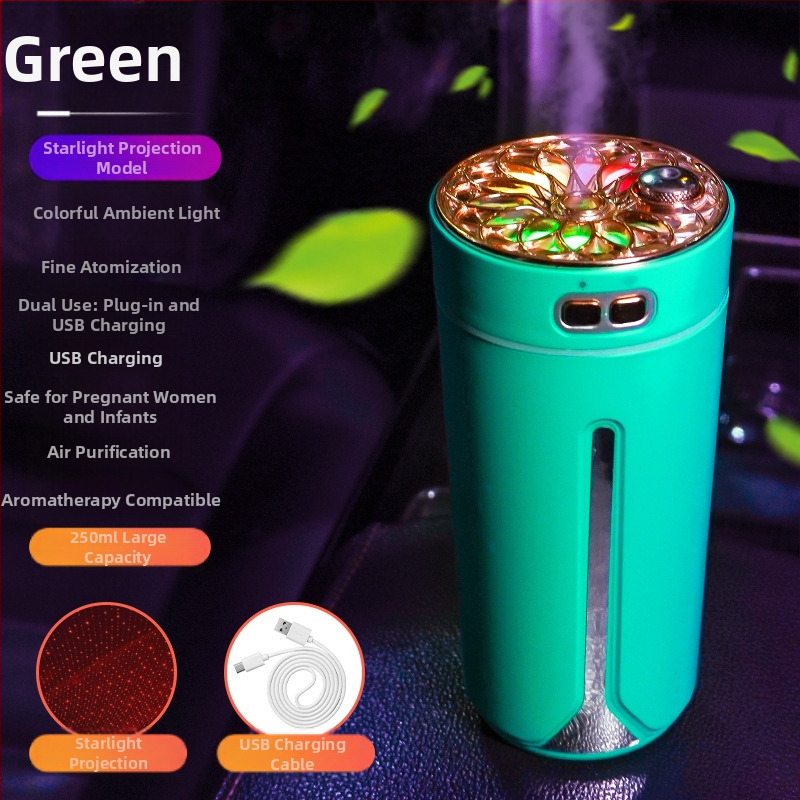 Автомобилно монтиран USB арома-увлажнител, резервоар 0,5 л, 1 изход за мъгла, кръгъл дизайн