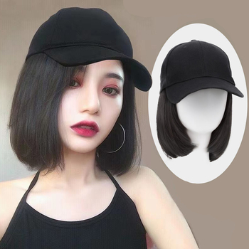 Șapcă cu perucă pentru femei, stil bob natural, păr din sârmă rezistentă la temperaturi înalte, model: neagră cu păr scurt, nepotrivit pentru vopsire la temperatură înaltă
