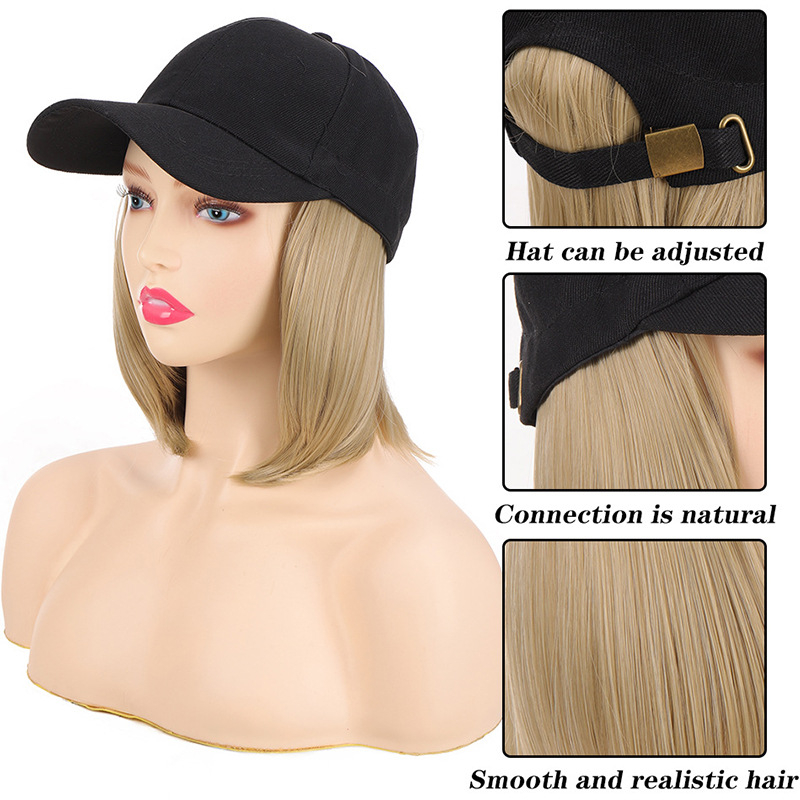 Șapcă cu perucă pentru femei, stil bob natural, păr din sârmă rezistentă la temperaturi înalte, model: neagră cu păr scurt, nepotrivit pentru vopsire la temperatură înaltă