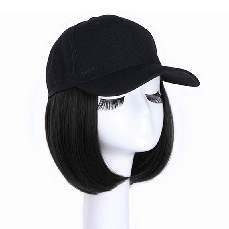 Șapcă cu perucă pentru femei, stil bob natural, păr din sârmă rezistentă la temperaturi înalte, model: neagră cu păr scurt, nepotrivit pentru vopsire la temperatură înaltă