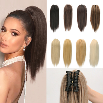 Perucă cu coadă în stil de cascadă, coadă înaltă semi-legată cu clips, model W0109, fibre cu temperatură înaltă, poate fi vopsită sau îndreptată