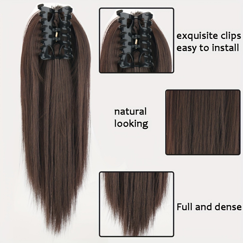 Perucă cu coadă în stil de cascadă, coadă înaltă semi-legată cu clips, model W0109, fibre cu temperatură înaltă, poate fi vopsită sau îndreptată
