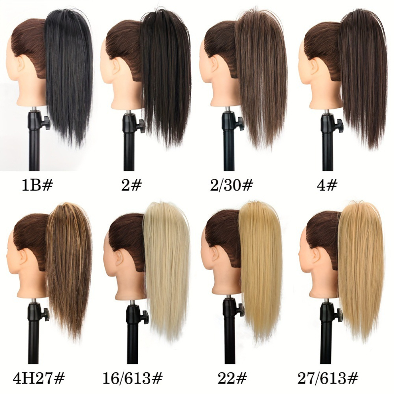 Perucă cu coadă în stil de cascadă, coadă înaltă semi-legată cu clips, model W0109, fibre cu temperatură înaltă, poate fi vopsită sau îndreptată