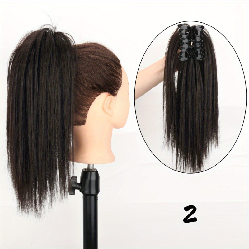 Perucă cu coadă în stil de cascadă, coadă înaltă semi-legată cu clips, model W0109, fibre cu temperatură înaltă, poate fi vopsită sau îndreptată