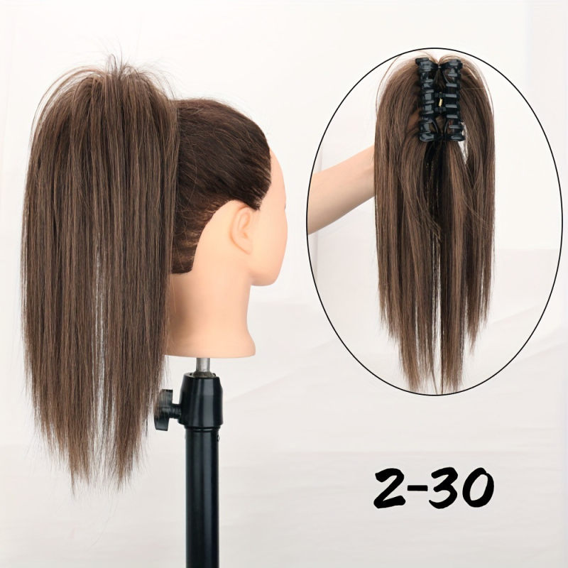 Perucă cu coadă în stil de cascadă, coadă înaltă semi-legată cu clips, model W0109, fibre cu temperatură înaltă, poate fi vopsită sau îndreptată