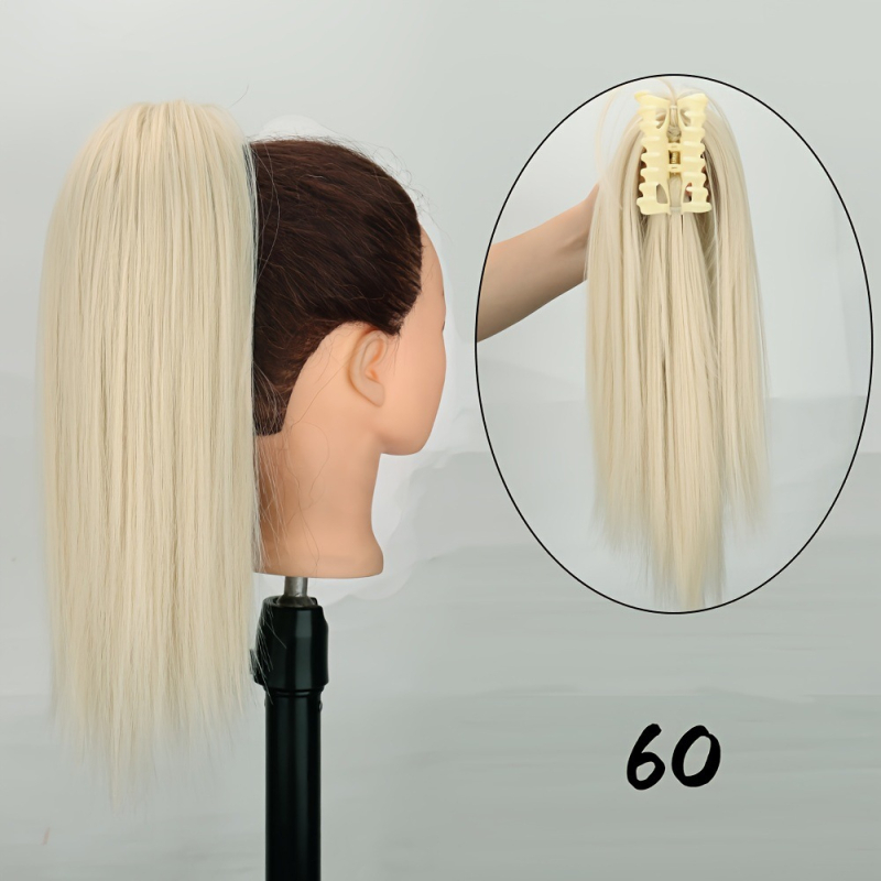 Perucă cu coadă în stil de cascadă, coadă înaltă semi-legată cu clips, model W0109, fibre cu temperatură înaltă, poate fi vopsită sau îndreptată