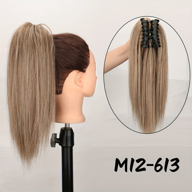 Perucă cu coadă în stil de cascadă, coadă înaltă semi-legată cu clips, model W0109, fibre cu temperatură înaltă, poate fi vopsită sau îndreptată