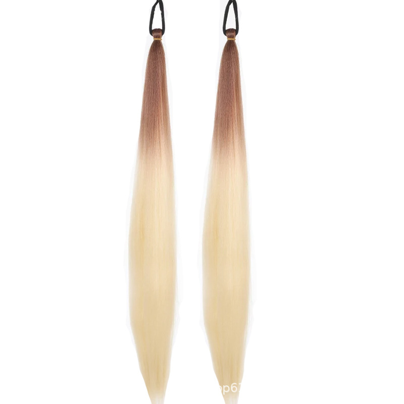 Perucă cu coadă de cal și bucle - fir de înaltă temperatură, mecanism de atașare, pentru doamne, fără perm sau vopsire