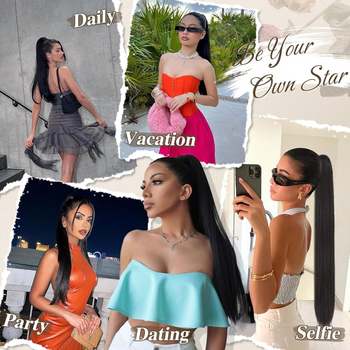 Περούκα με αλογοουρά - μακριά ίσια τρίχα, ένα κομμάτι, μοντέλο GD20035; θερμοανθεκτικό νήμα; κατασκευή με μηχανισμό; δεν επιτρέπεται περμανάντ ή βαφή