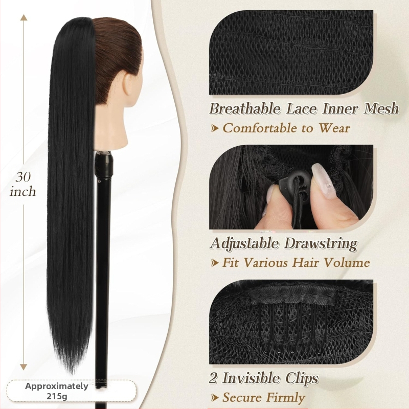 Перука с опашка - дълга права коса, едно парче, модел GD20035; нишка термоустойчива; механизъм; не подлежи на боядисване