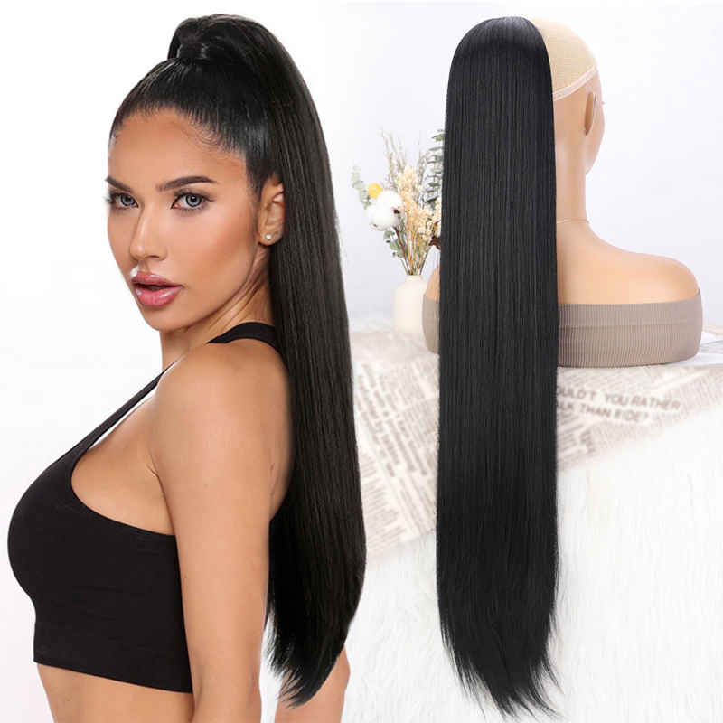 Perucă cu coadă - păr lung drept, dintr-o bucată, model GD20035; fir rezistent la temperatură; mecanism; nu poate fi vopsită sau îndreptată