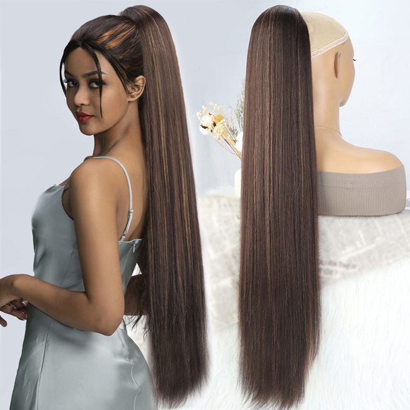 Perucă cu coadă - păr lung drept, dintr-o bucată, model GD20035; fir rezistent la temperatură; mecanism; nu poate fi vopsită sau îndreptată