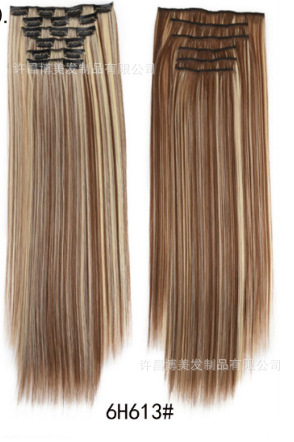 Extensii de păr cu clips, set de 6 piese, fibre rezistente la căldură, pentru femei