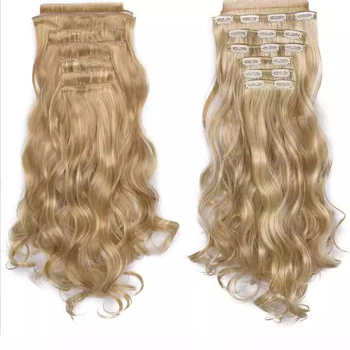 Extensii de păr cu clips, set de 6 piese, fibre rezistente la căldură, pentru femei