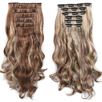 Extensii de păr cu clips, set de 6 piese, fibre rezistente la căldură, pentru femei