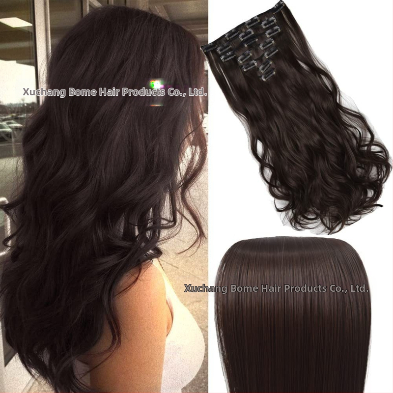 Extensii de păr cu clips, set de 6 piese, fibre rezistente la căldură, pentru femei