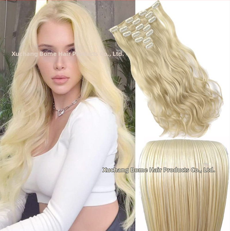 Extensii de păr cu clips, set de 6 piese, fibre rezistente la căldură, pentru femei