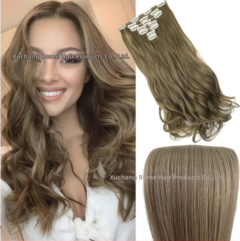 Extensii de păr cu clips, set de 6 piese, fibre rezistente la căldură, pentru femei