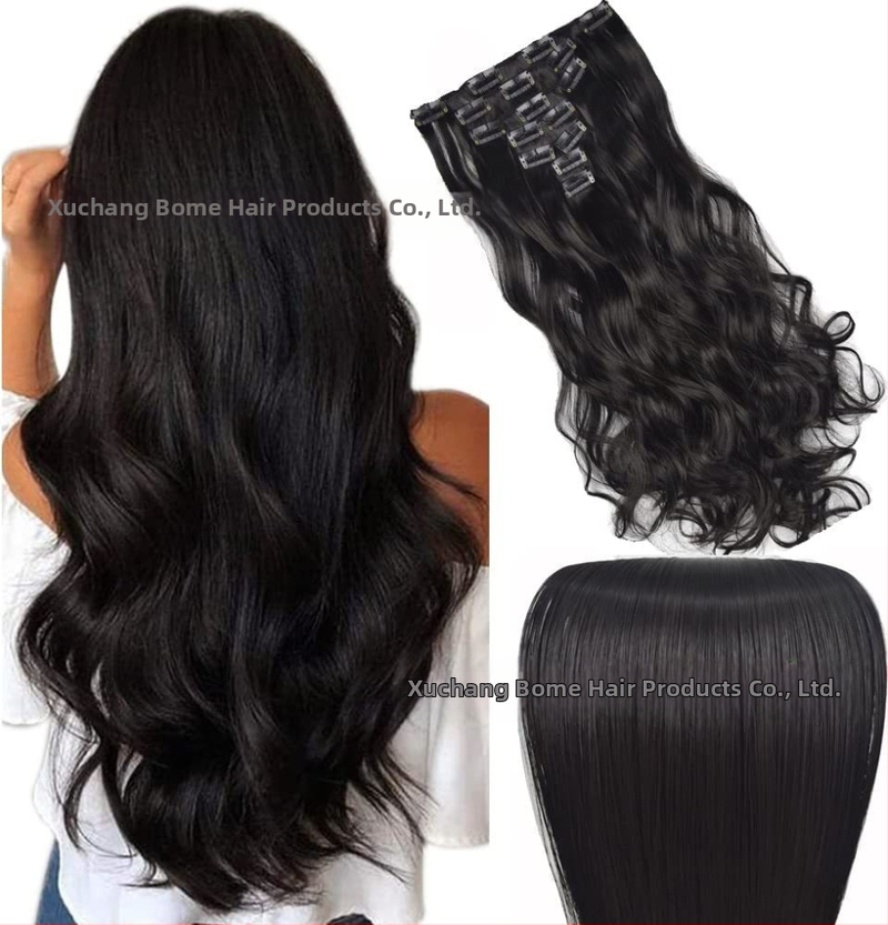 Extensii de păr cu clips, set de 6 piese, fibre rezistente la căldură, pentru femei