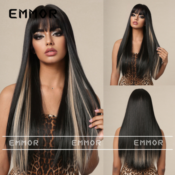 περούκα Emmor lc1167-1, φυσικό στυλ, μακριά ίσια μαλλιά με μακριές φράντζες, θερμοανθεκτικές συνθετικές ίνες, μπορεί να βαφτεί