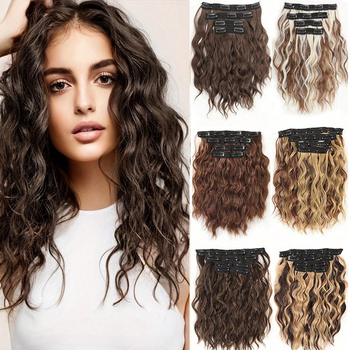 Set de patru extensii de păr buclate, fibre rezistente la temperatură; potrivire universală; nu este potrivită pentru vopsire sau îndreptare