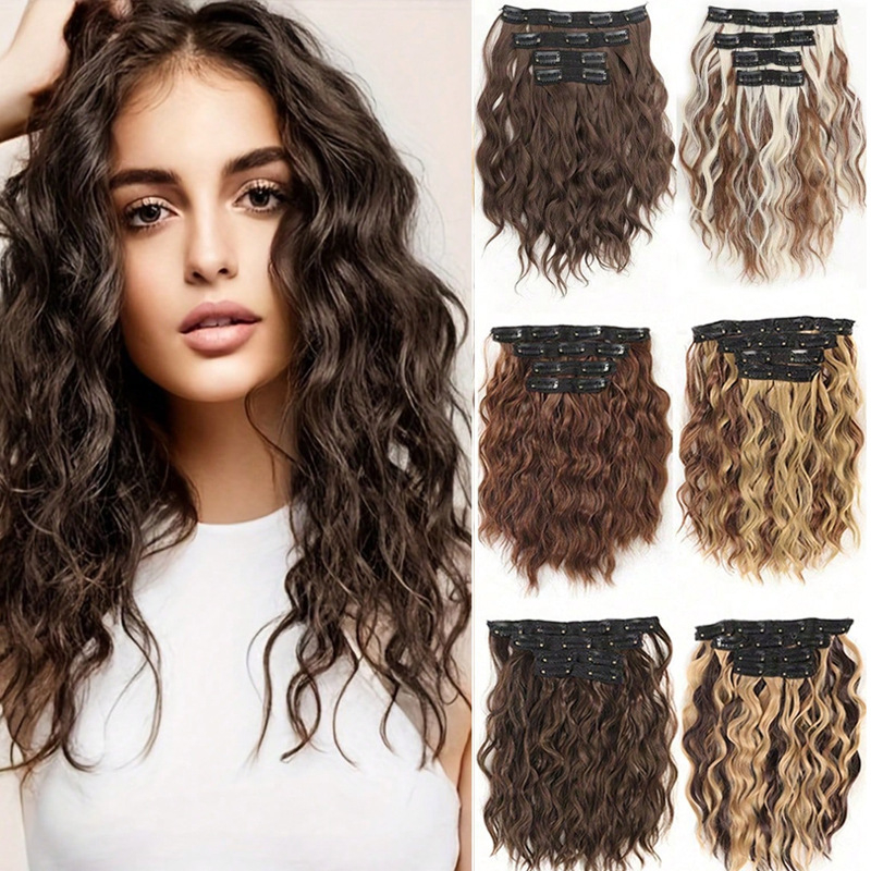 Σετ τεσσάρων επεκτάσεων μαλλιών με σγουρή υφή, ίνες ανθεκτικές στη θερμότητα, καθολική εφαρμογή, όχι βαφή ή περμανάντ