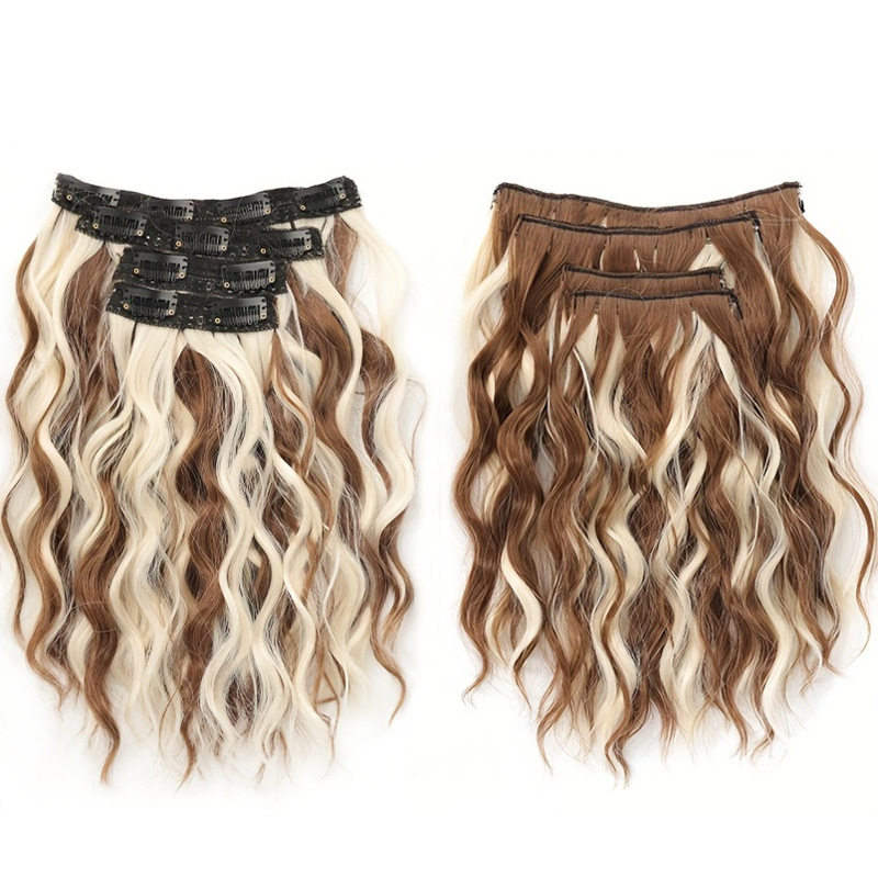 Set de patru extensii de păr buclate, fibre rezistente la temperatură; potrivire universală; nu este potrivită pentru vopsire sau îndreptare