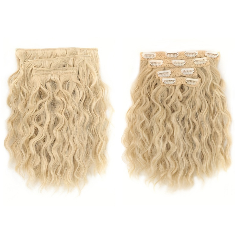 Set de patru extensii de păr buclate, fibre rezistente la temperatură; potrivire universală; nu este potrivită pentru vopsire sau îndreptare