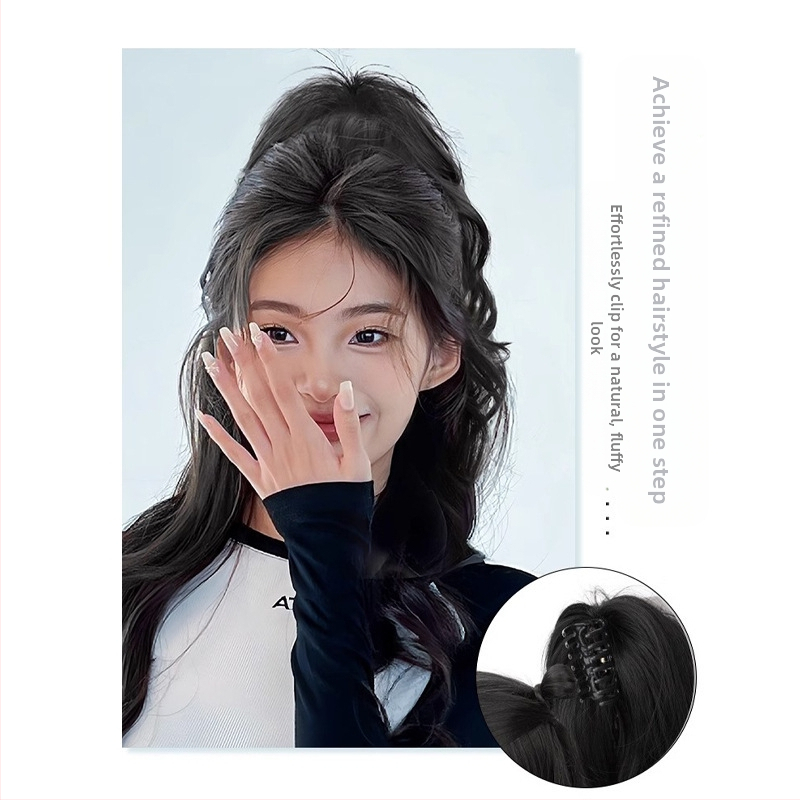 Перука с опашка, термостойка влакна, дължина средна до дълга, естествен водопаден къдрен стил, модел: водопадна опашка, не подлежи на боядисване или къдрене