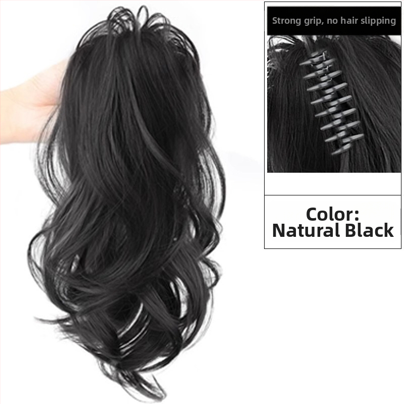 Perucă cu coadă, fibre rezistente la căldură, lungime medie‑lungă, stil natural de tip curs de cascadă cu bucle, model coadă cascadă, nu poate fi vopsită sau îndreptată