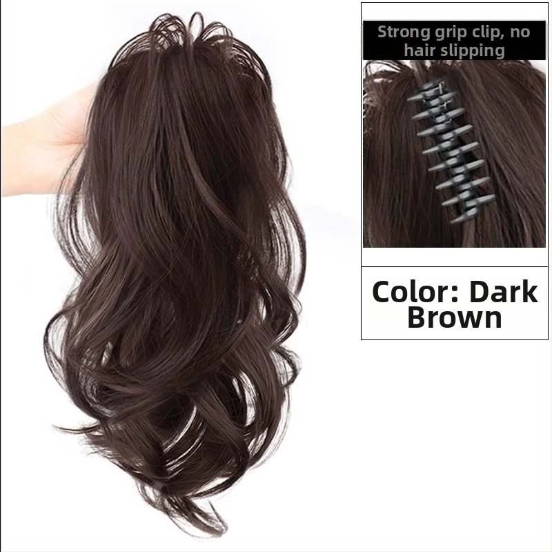 Perucă cu coadă, fibre rezistente la căldură, lungime medie‑lungă, stil natural de tip curs de cascadă cu bucle, model coadă cascadă, nu poate fi vopsită sau îndreptată