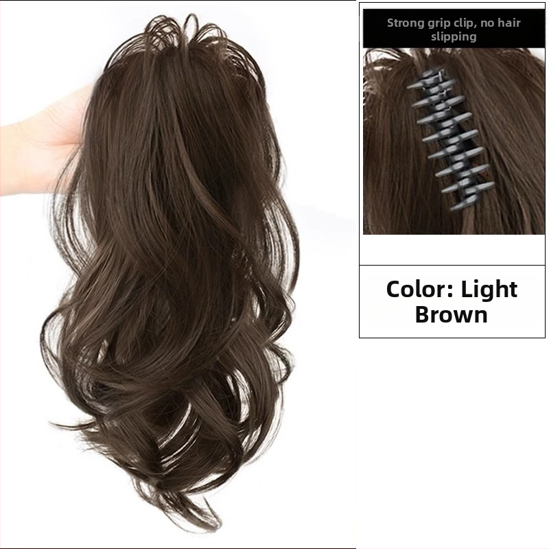 Perucă cu coadă, fibre rezistente la căldură, lungime medie‑lungă, stil natural de tip curs de cascadă cu bucle, model coadă cascadă, nu poate fi vopsită sau îndreptată