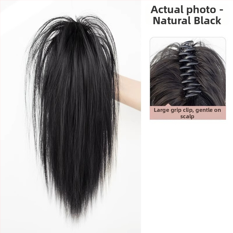 Perucă cu coadă, fibre rezistente la căldură, lungime medie‑lungă, stil natural de tip curs de cascadă cu bucle, model coadă cascadă, nu poate fi vopsită sau îndreptată