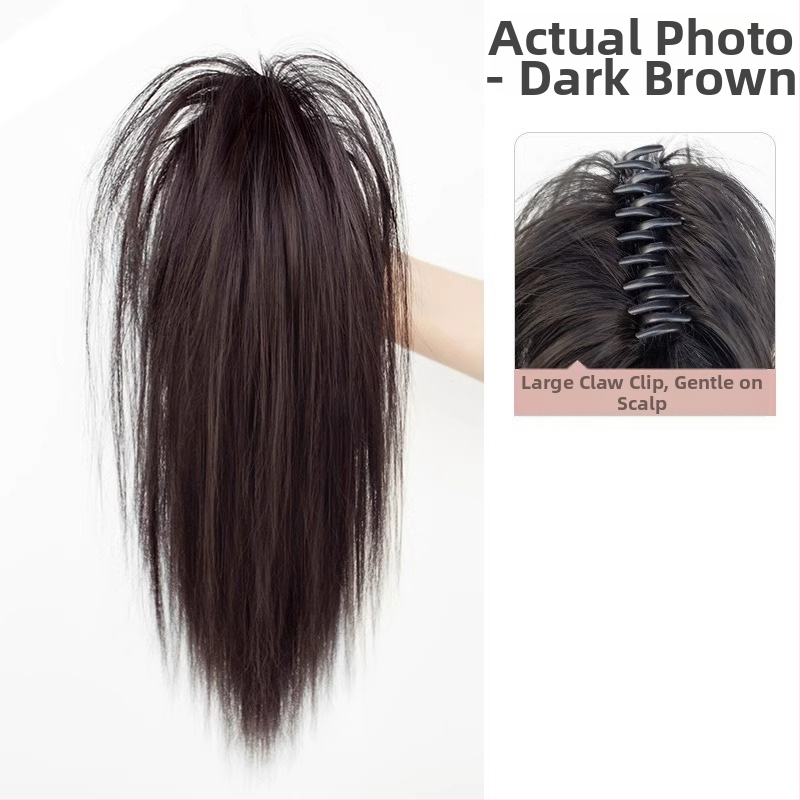 Perucă cu coadă, fibre rezistente la căldură, lungime medie‑lungă, stil natural de tip curs de cascadă cu bucle, model coadă cascadă, nu poate fi vopsită sau îndreptată