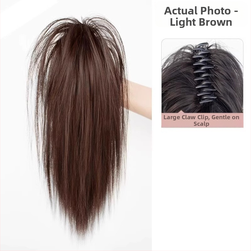 Perucă cu coadă, fibre rezistente la căldură, lungime medie‑lungă, stil natural de tip curs de cascadă cu bucle, model coadă cascadă, nu poate fi vopsită sau îndreptată