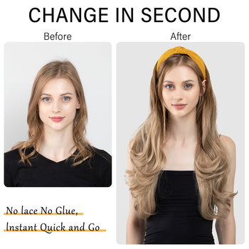 Περούκα Sela wig HB01: μακριά σγουρά μαλλιά για μισό κεφάλι με κορδέλα, θερμοανθεκτικές συνθετικές ίνες, εξωτικό στυλ