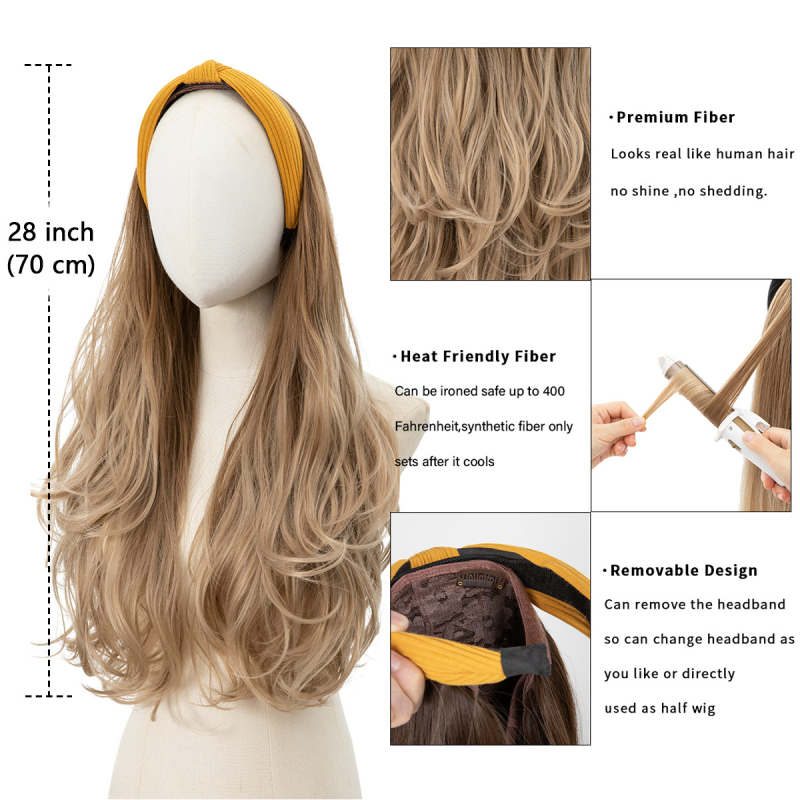 Perucă Sela wig HB01: păr lung buclat pentru jumătate de cap, bandă pentru cap, fibre sintetice rezistente la căldură, stil exotic