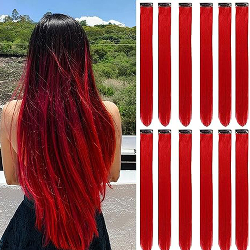 Fragment de perucă 12 bucăți, fibră rezistentă la temperaturi, păr drept, model DPQZF