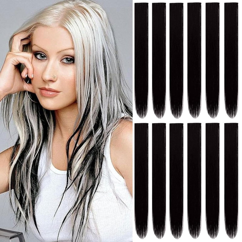 Fragment de perucă 12 bucăți, fibră rezistentă la temperaturi, păr drept, model DPQZF