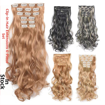 Extensii de păr cu clips, set de șase bucăți, 16 clips, păr lung și buclat, fără cusături, aproximativ 50 cm