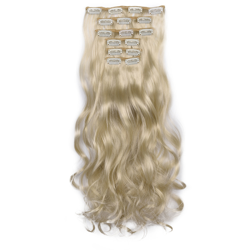 Extensii de păr cu clips, set de șase bucăți, 16 clips, păr lung și buclat, fără cusături, aproximativ 50 cm