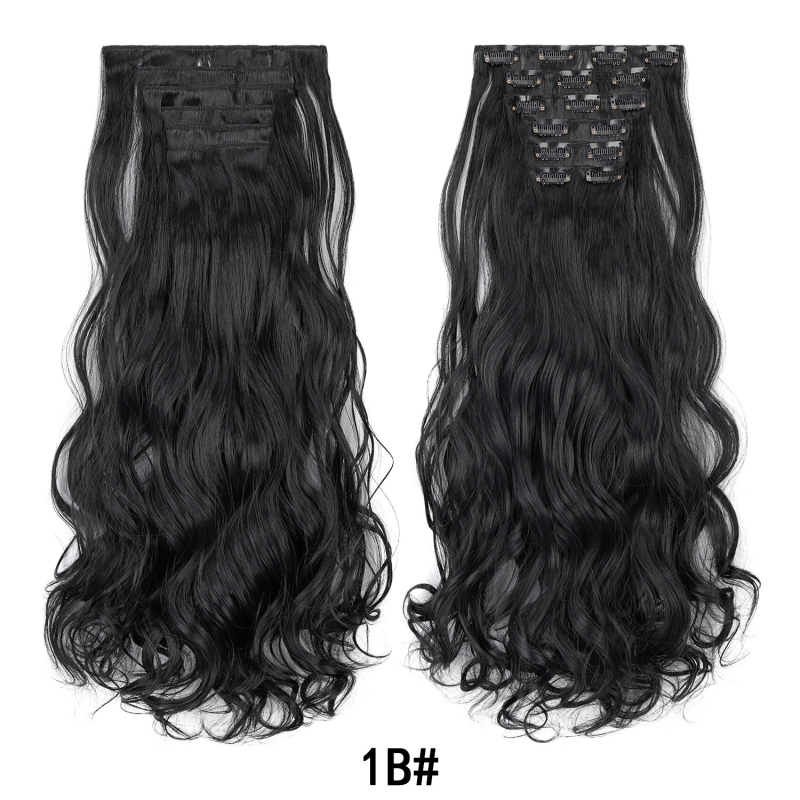 Extensii de păr cu clips, set de șase bucăți, 16 clips, păr lung și buclat, fără cusături, aproximativ 50 cm