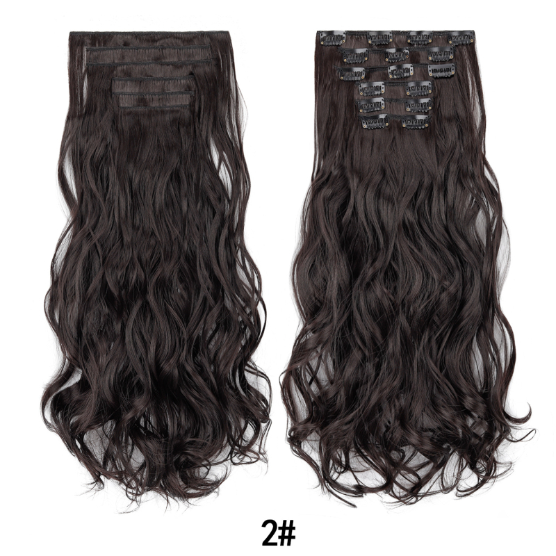 Extensii de păr cu clips, set de șase bucăți, 16 clips, păr lung și buclat, fără cusături, aproximativ 50 cm