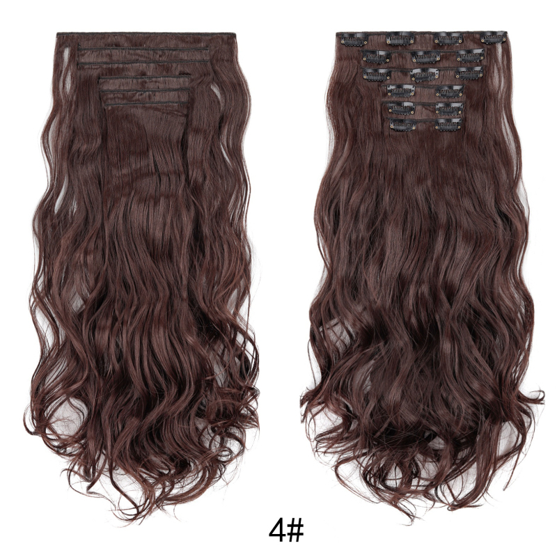 Extensii de păr cu clips, set de șase bucăți, 16 clips, păr lung și buclat, fără cusături, aproximativ 50 cm