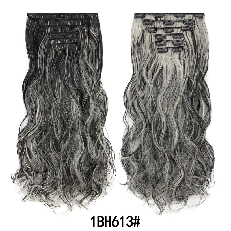 Extensii de păr cu clips, set de șase bucăți, 16 clips, păr lung și buclat, fără cusături, aproximativ 50 cm