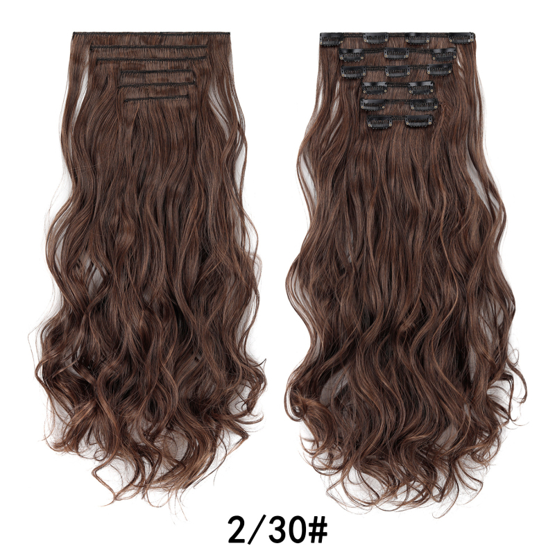 Extensii de păr cu clips, set de șase bucăți, 16 clips, păr lung și buclat, fără cusături, aproximativ 50 cm